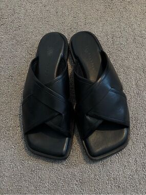 Freda Salvador Marta Criss-Cross Slide in Black Vegetable Calf - Size 8.5